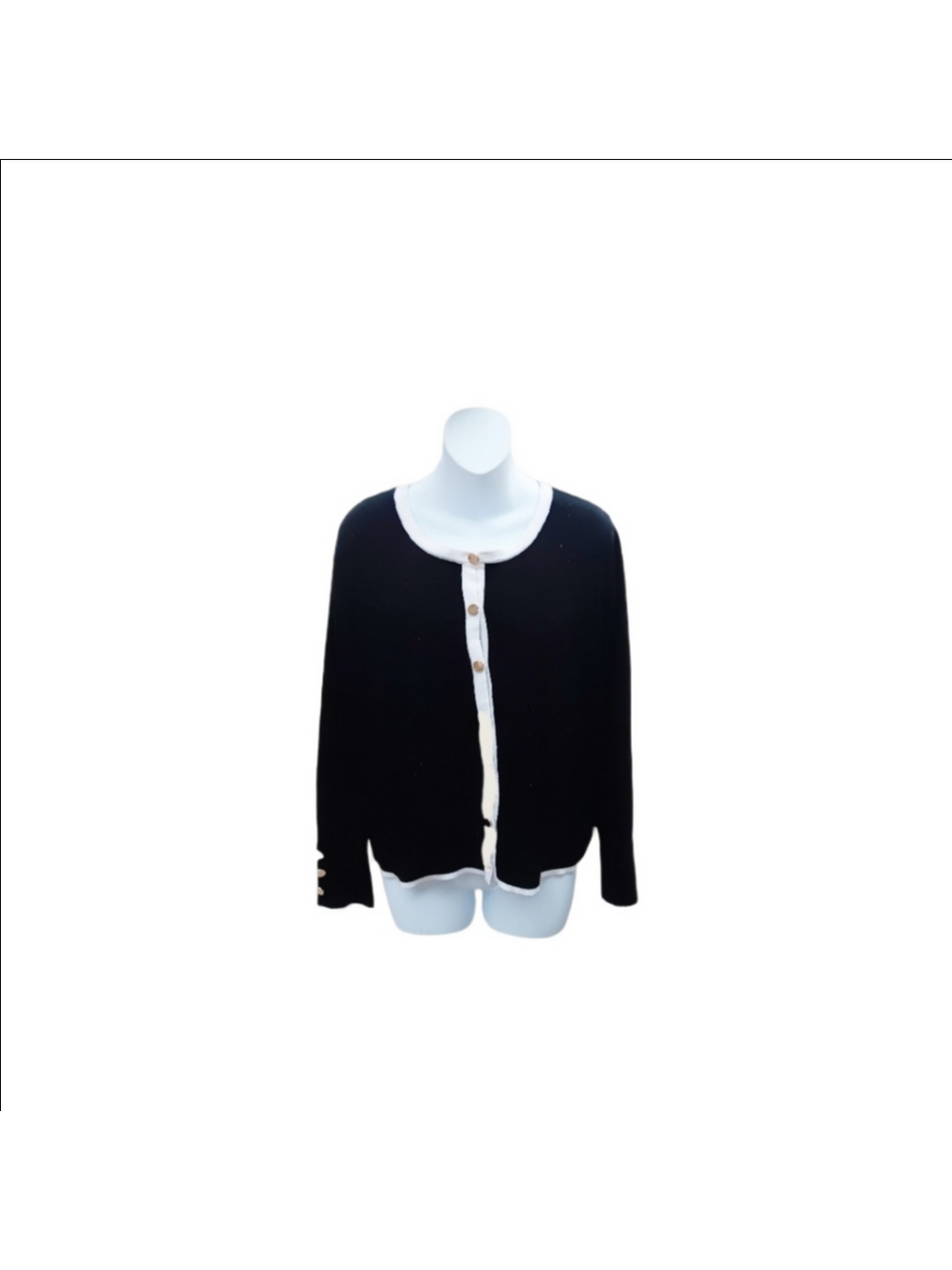 Retrology Cardigan Sweater Black with Ivory Trim Size XL